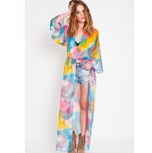 UNIF Watercolor Sheer Dress Kimono - Small
